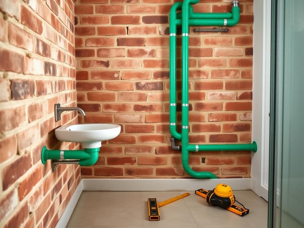 New PPR piping installed in a renovated bathroom wall