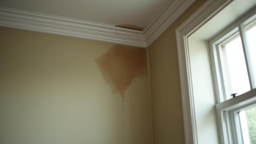 Damp patch spreading on a painted interior wall