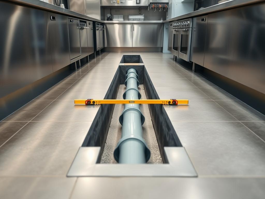 New kitchen drainage line with proper fall being installed
