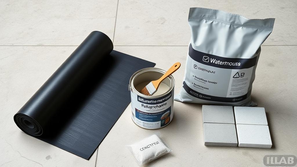 Samples of different waterproofing membranes laid side by side